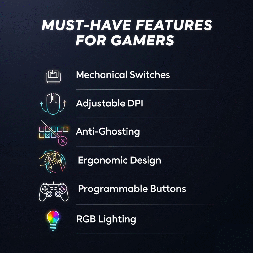 Image shows what features to look for when buying gaming mouse and keyboard combo