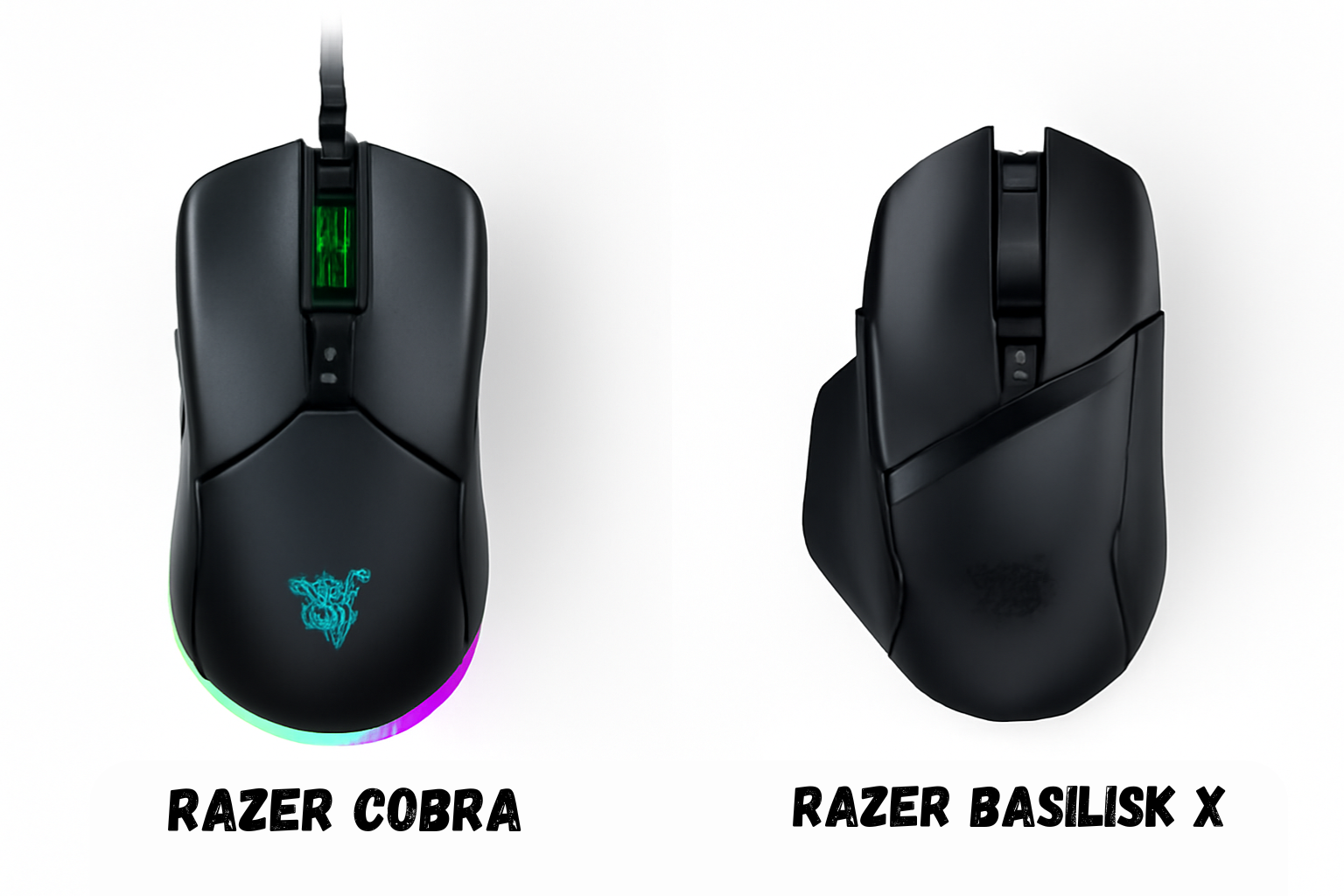 The image show two mouse Razer cobra and Razer basilisk x hyperspeed