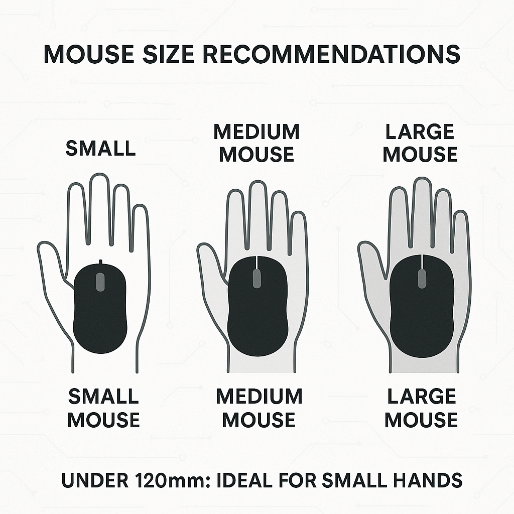 Image shows different mouse sizes on the hands