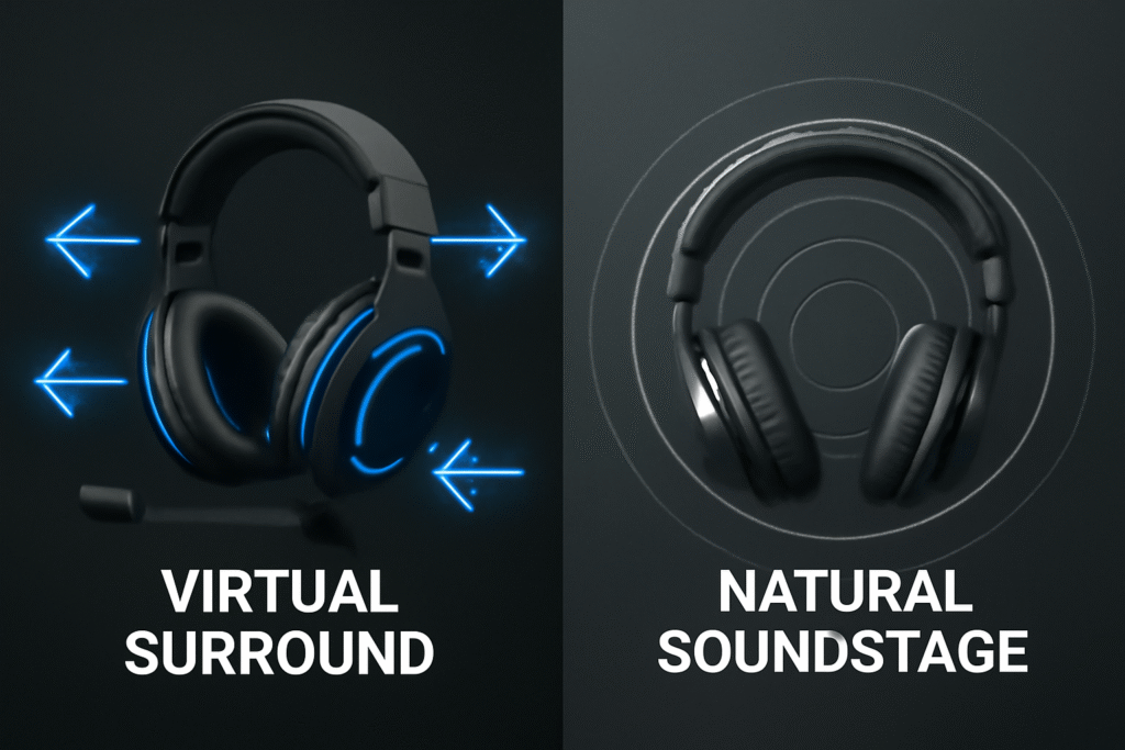 Image show comparison of sound between gaming headphones and studio headphones