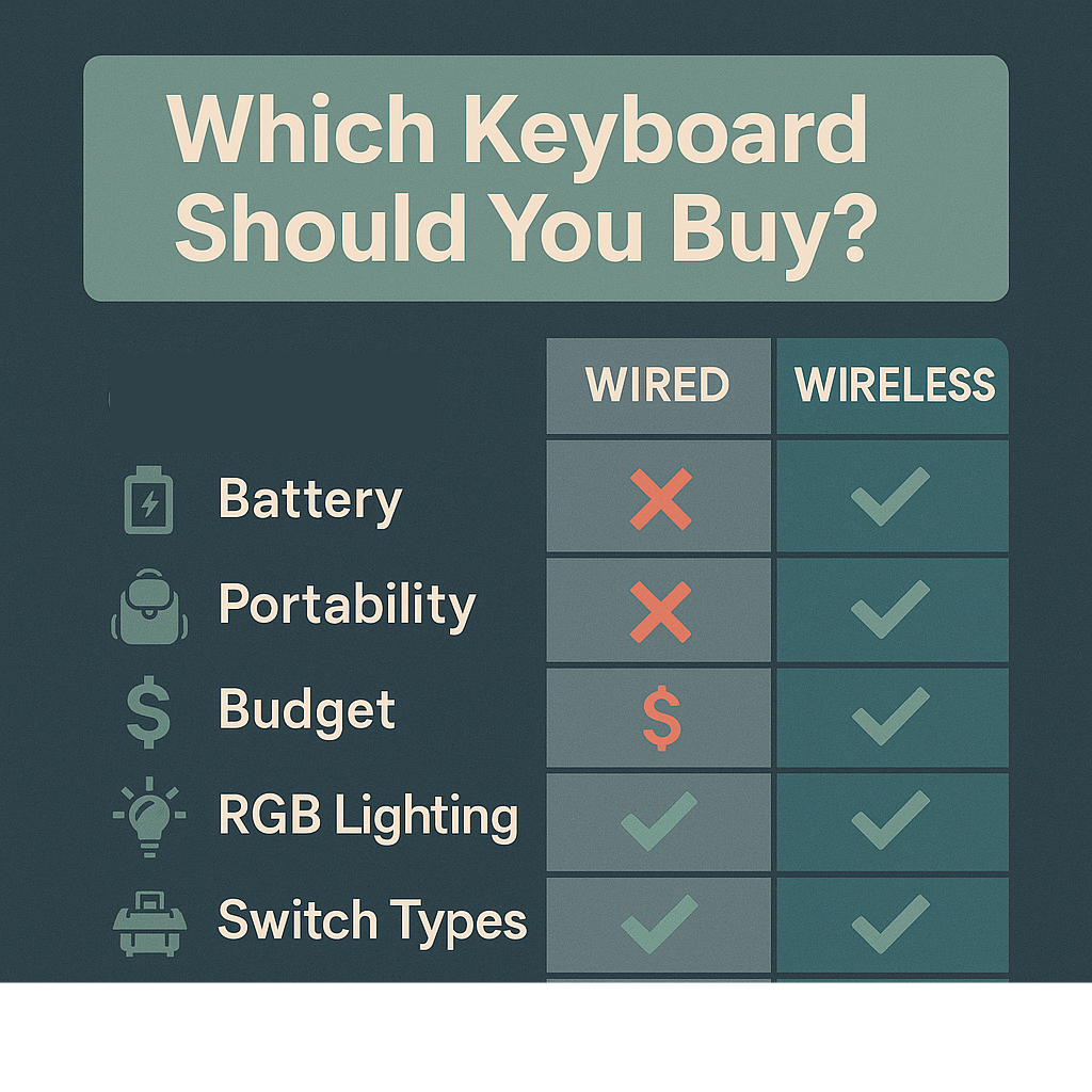 Image showing the difference between wireless and wired gaming keyboard