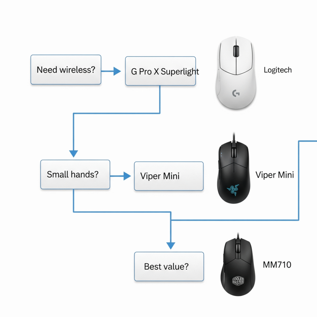 Image shows which one to pick from top 5 lightweight mouse of 2025