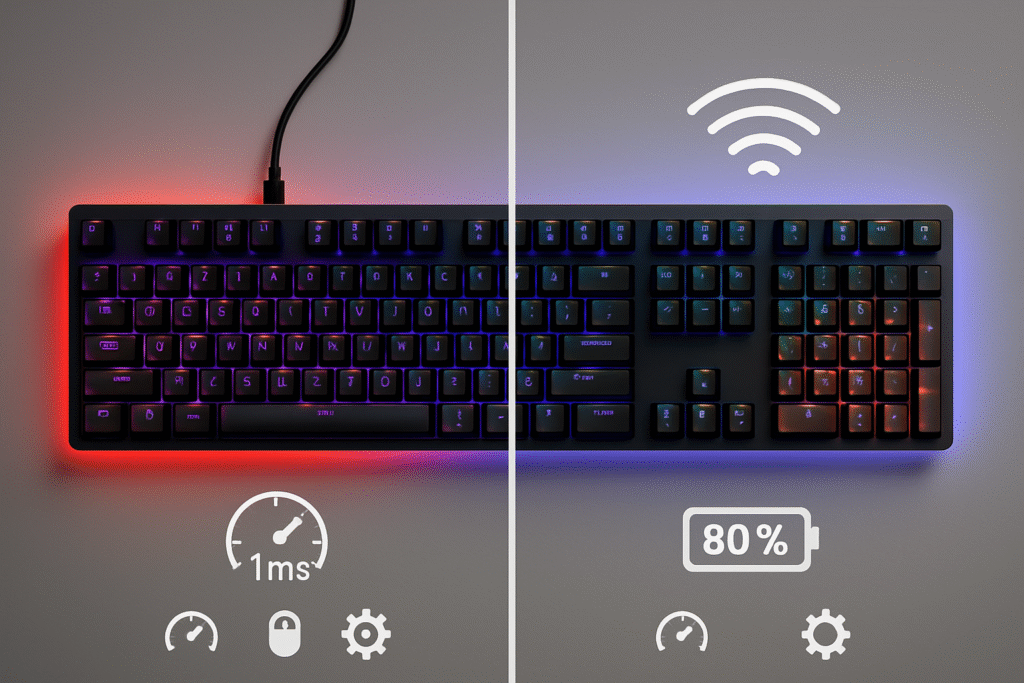Image showing difference between wired vs wireless gaming keyboard