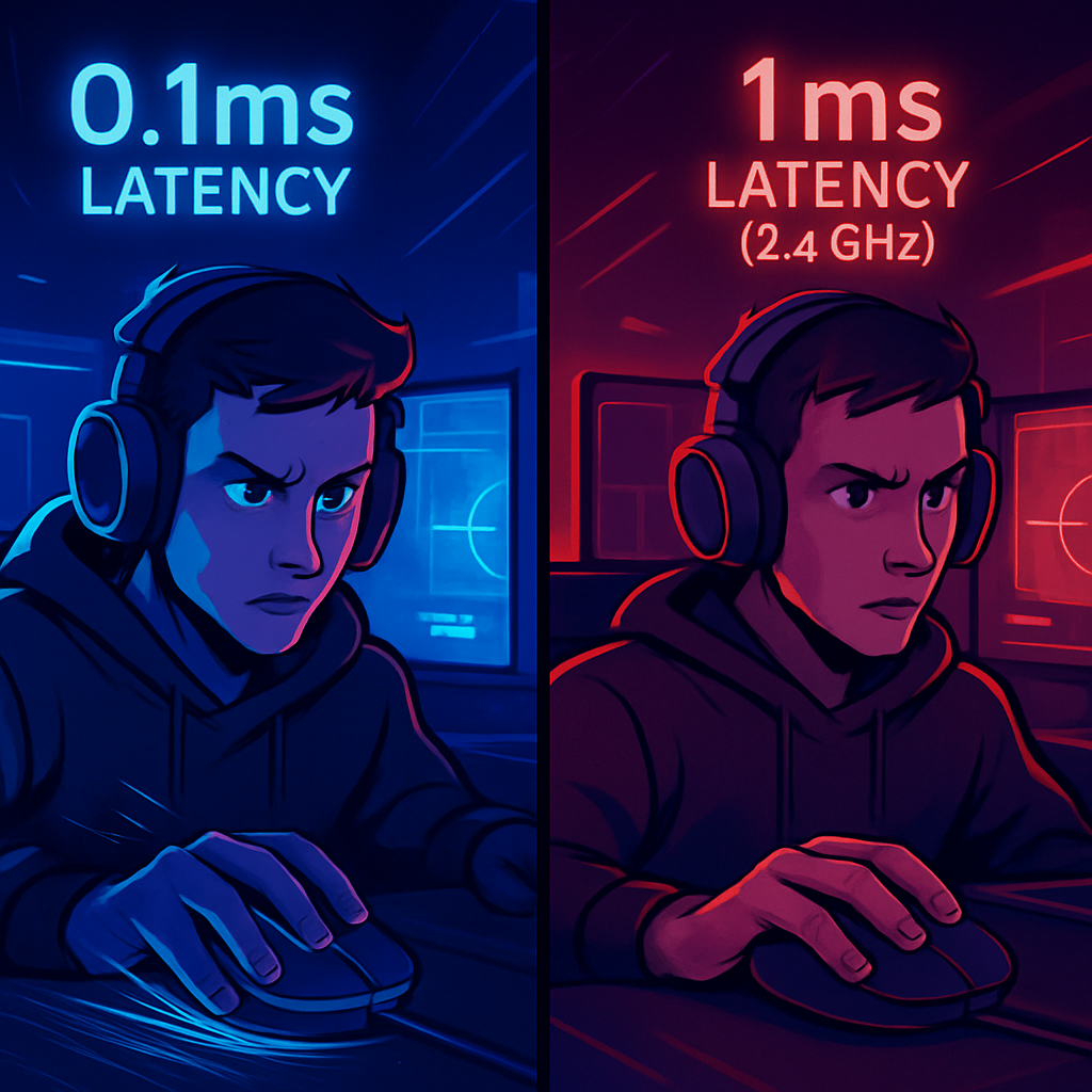 Image show latency difference between wireless and wired gaming mouse