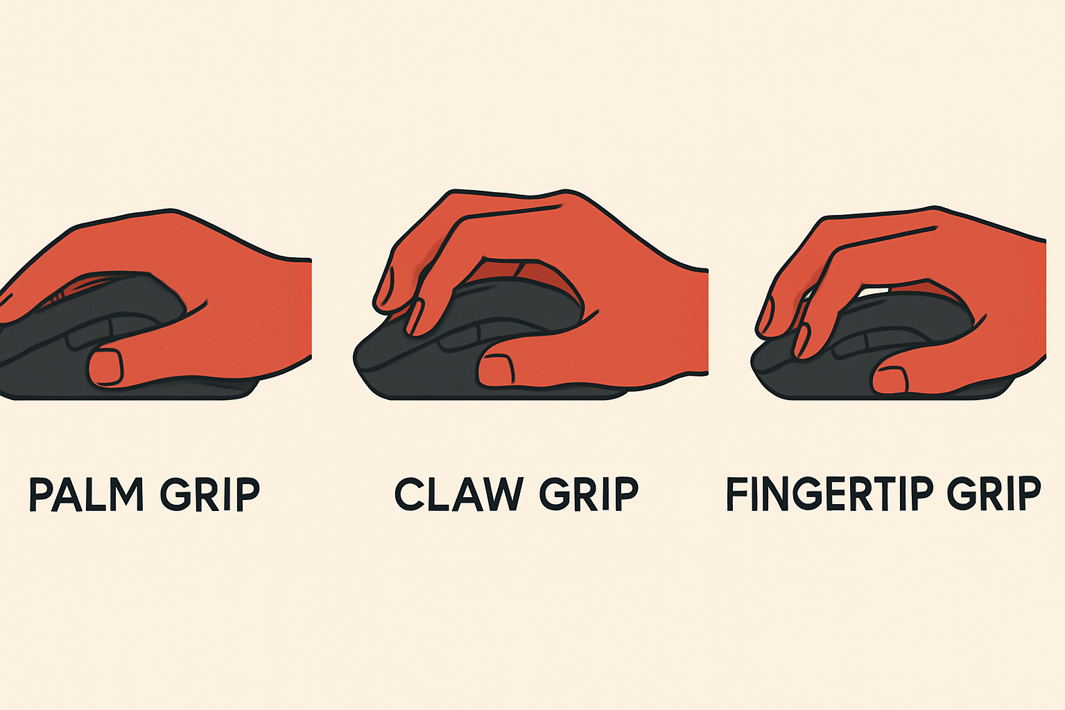 Image showing Three grip types fingertip claw and palm grip